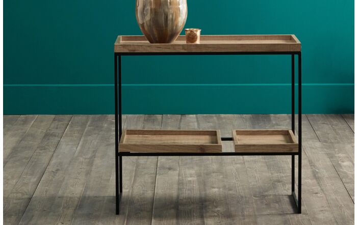 Pacific Lifestyle Gallery Natural Wood Veneer And Black Metal 2 Shelf Unit