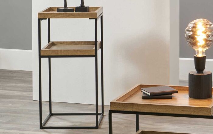 Pacific Lifestyle Gallery Natural Wood Veneer And Black Metal Side Table