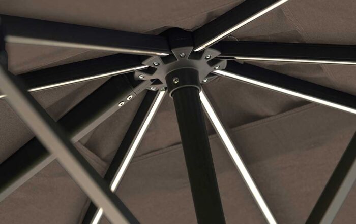 Pacific Lifestyle Glow Challenger T2 3m Square Havana Taupe Free Arm Parasol With 90kg Wheeled Base