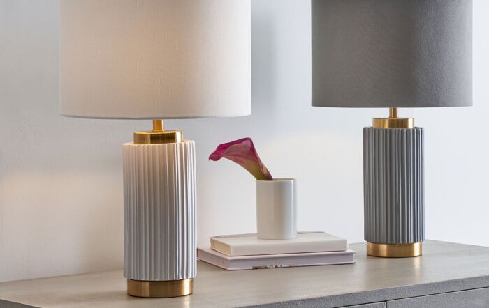 Pacific Lifestyle Ionic White Textured Ceramic And Gold Metal Table Lamp