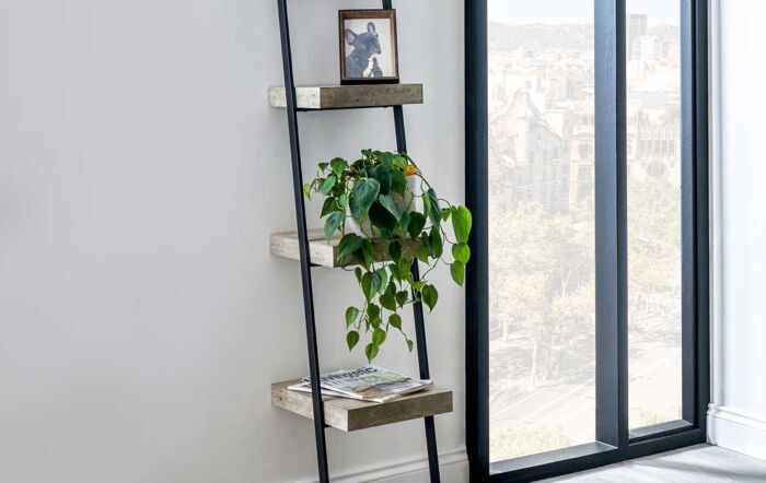 Pacific Lifestyle Jersey Concrete Effect Wood and Black Iron Four Shelf Unit
