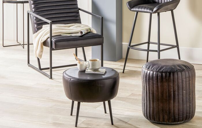 Pacific Lifestyle Donato Mahogany Leather and Iron Stool