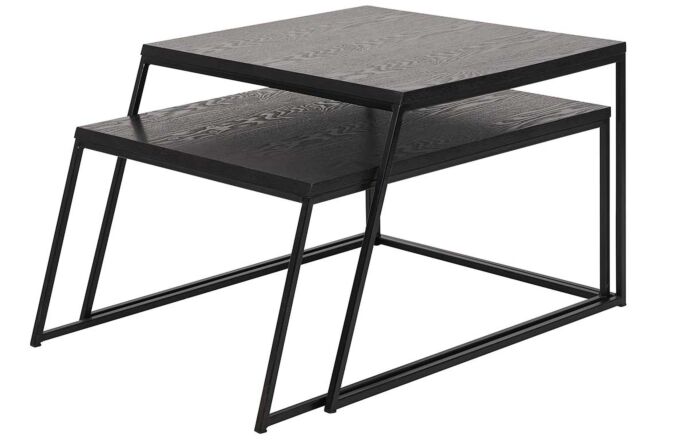 Pacific Lifestyle S/2 Mashiko Coffee Tables Black Ash Veneer and Black Metal