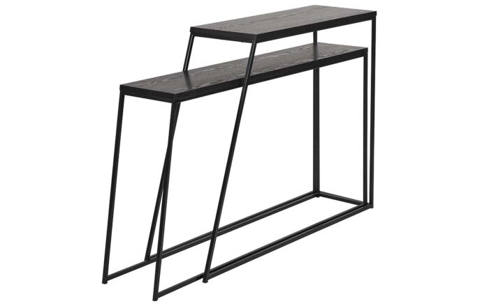 Pacific Lifestyle S/2 Mashiko Black Ash Veneer and Black Metal Console Tables Pacific Lifestyle S/2 Mashiko Black Ash Veneer and Black Metal Console Tables