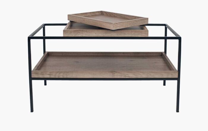 Pacific Lifestyle Gallery Natural Wood Veneer And Black Metal Coffee Table