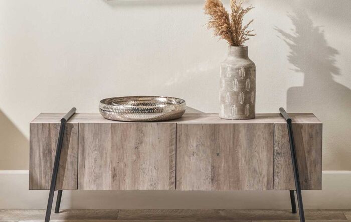 Pacific Lifestyle Osato Light Brown Wood Veneer And Black Metal 2 Door Low Unit