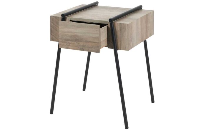 Pacific Lifestyle Osato 1 Drawer Side Table - Light Brown Wood Veneer and Black Metal