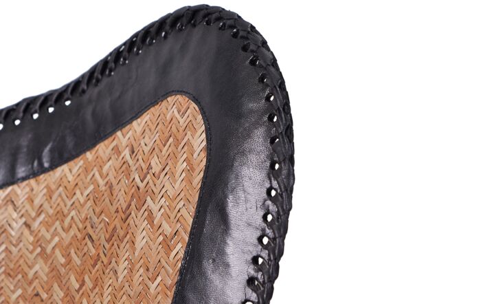 Pacific Lifestyle Renato Black Leather, Woven Rattan and Iron Butterfly Chair