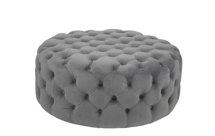 Pacific Lifestyle Dove Grey Velvet Round Buttoned Pouffe