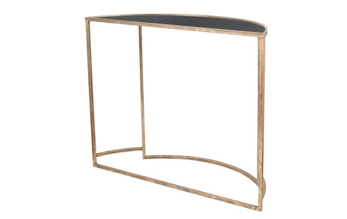 Pacific Lifestyle Veneziano Antique Gold Metal And Black Glass Half Moon Console Table