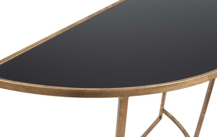 Pacific Lifestyle Veneziano Antique Gold Metal And Black Glass Half Moon Console Table