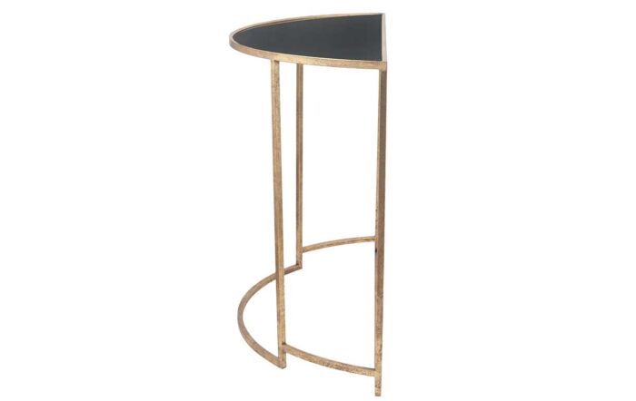 Pacific Lifestyle Veneziano Antique Gold Metal And Black Glass Half Moon Console Table