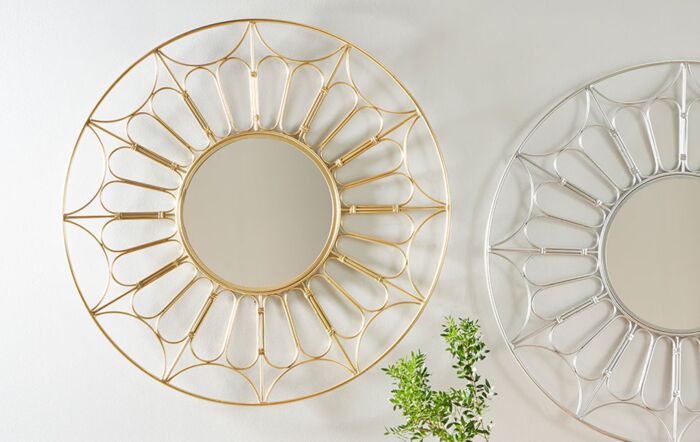 Pacific Lifestyle Gold Metal Cane Effect Frame Round Wall Mirror Pacific Lifestyle Gold Metal Cane Effect Frame Round Wall Mirror