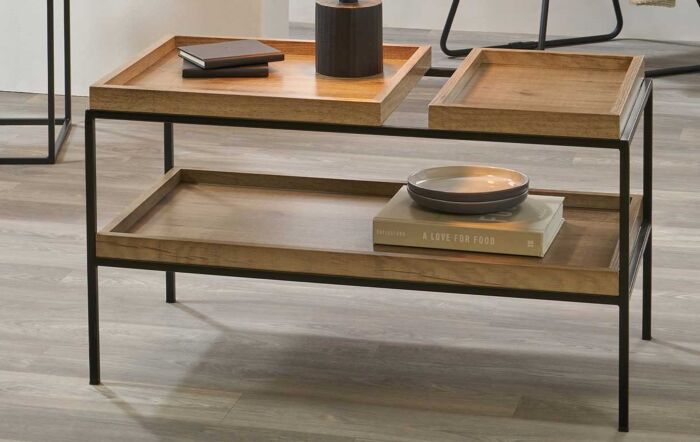 Pacific Lifestyle Gallery Natural Wood Veneer And Black Metal Coffee Table