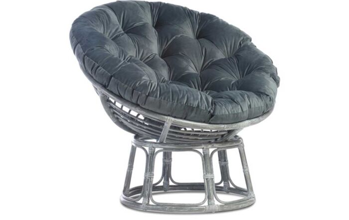Desser Papasan Chair - Grey in Velvet Blue Fabric
