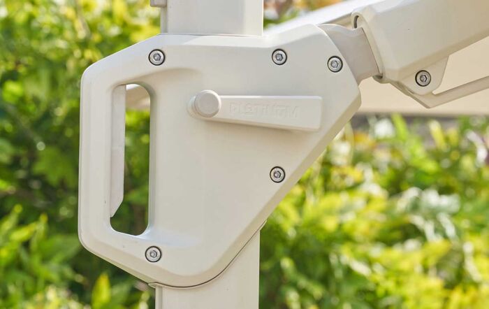 Pacific Lifestyle Challenger T2 3m Square Sandstone/Champagne Free Arm Parasol With 90kg Ceramica Wheeled Base