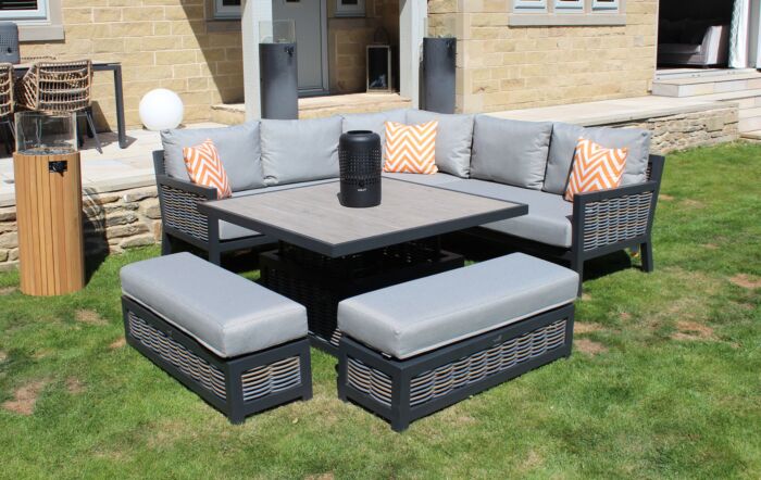 Bramblecrest Portofino Square Corner Sofa Set with Adjustable Ceramic Table