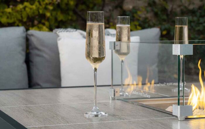 Bramblecrest Portofino Rattan Corner Firepit Set with Square Ceramic Table - Grey