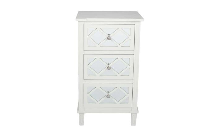 Pacific Lifestyle Puglia Ivory Mirrored Pine Wood 3 Drawer Unit 