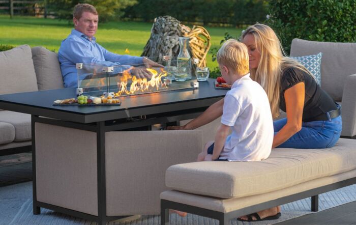 Maze Pulse 3 Seat Sofa Set With Firepit Table - Oatmeal