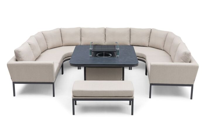 Maze Pulse U Shape Dining Set With Fire Pit-Oatmeal