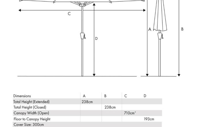 Pacific Lifestyle Riva 3m Luna Grey Parasol With 25kg Base