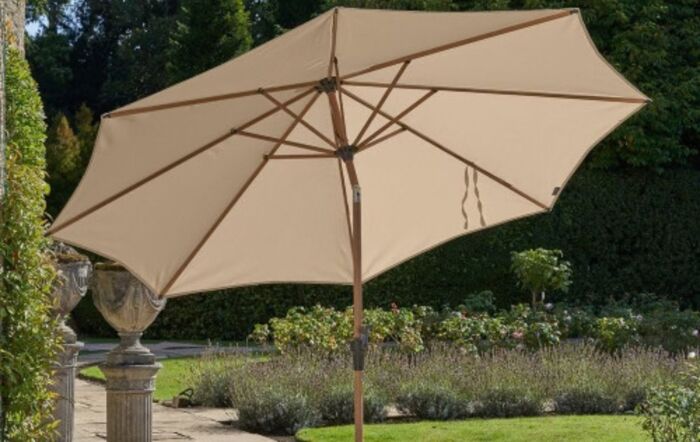 Platinum Riva 3m Round Champagne Teak Parasol & 15kg Base