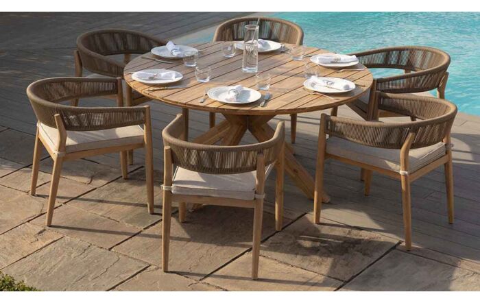 Maze Porto Rope 6 Seat Round Dining Set - Light Brown