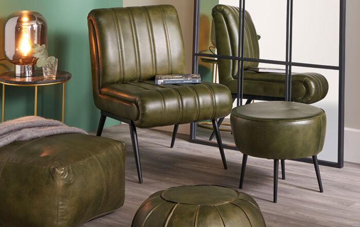Pacific Lifestyle Donato Sage Green Leather and Iron Stool