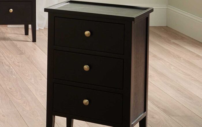 Pacific Lifestyle Chelmsford Satin Black Pine Wood 3 Drawer Bedside Unit