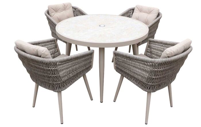 JB Furniture Exclusive Seychelles 4 Seat Round Garden Dining Set with Parasol & Base - Latte