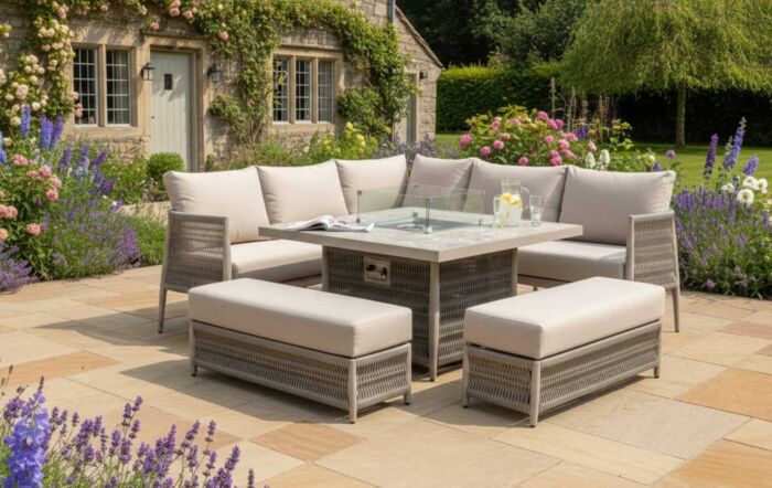 JB Furniture Exclusive Seychelles Corner Sofa with Firepit Table - Latte