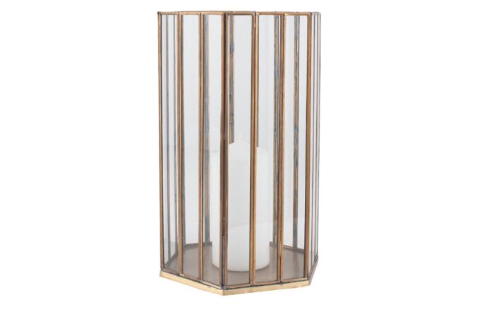 Pacific Lifestyle Shiny Brass Metal & Glass Hexagonal Large Lantern