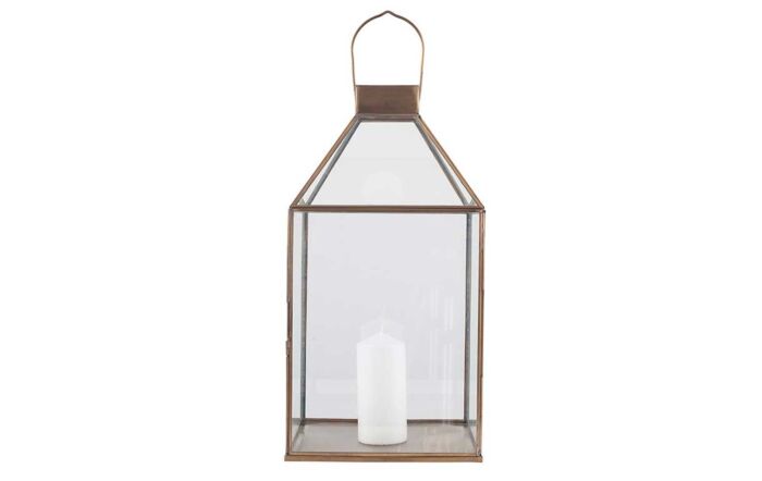 Pacific Lifestyle Shiny Brass Metal & Glass Square Lantern