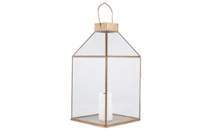 Pacific Lifestyle Shiny Brass Metal & Glass Square Lantern