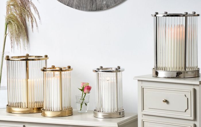 Pacific Lifestyle Silver Metal And Clear Textured Glass Small Hurricane