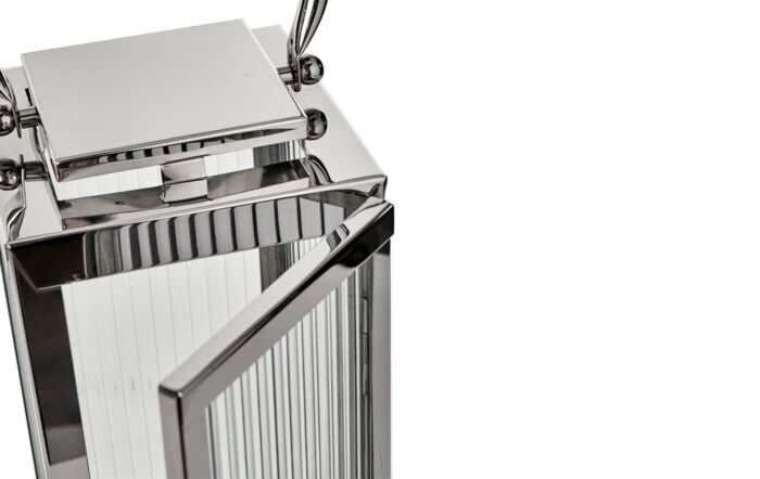 Pacific Lifestyle Silver Metal And Ribbed Glass Lantern Small