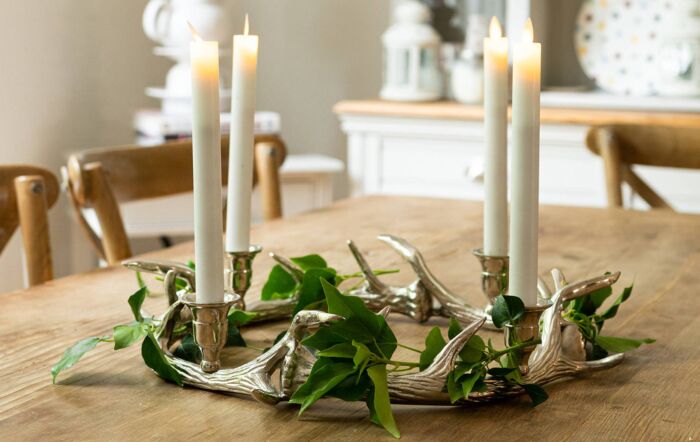 Hill Interiors Silver Nickel Circular Antler Candelabra With Four Candle Holder