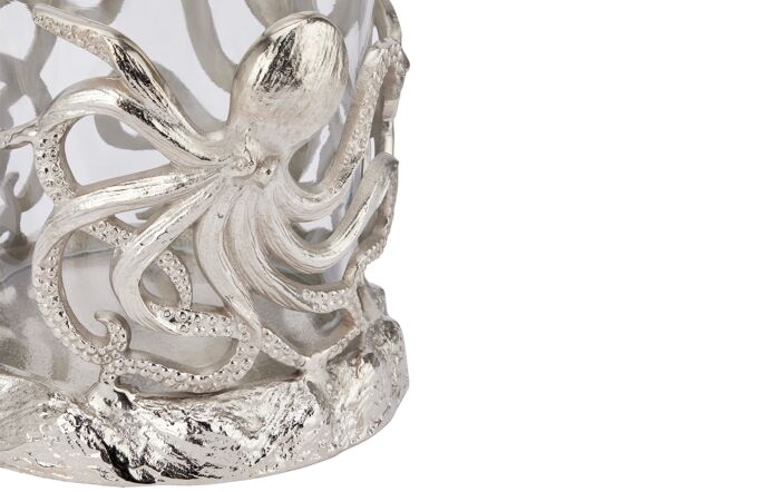 Hill Interiors Silver Octopus Candle Hurricane Lantern