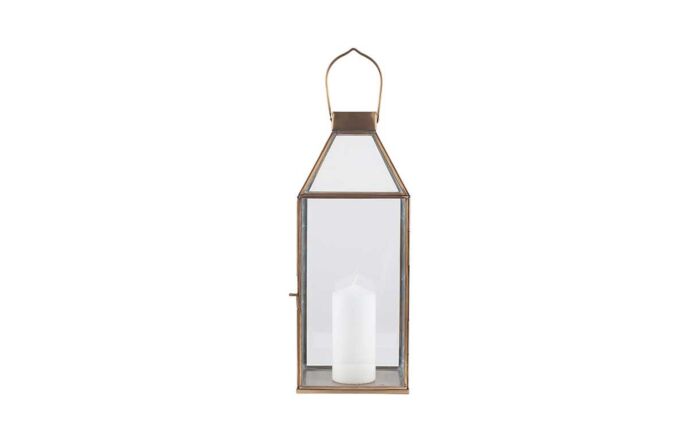 Pacific Lifestyle Shiny Brass Metal & Glass Square Small Lantern