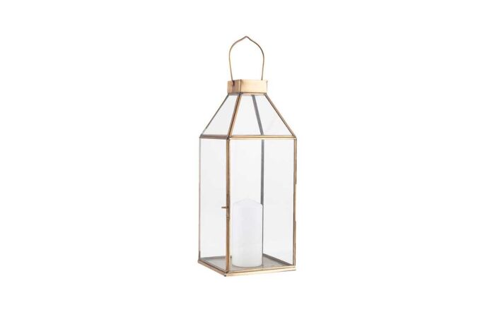 Pacific Lifestyle Shiny Brass Metal & Glass Square Small Lantern