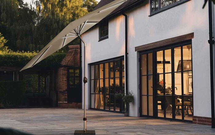 Pacific Lifestyle Glow Defender 3m Round Taupe Centre Pole Parasol