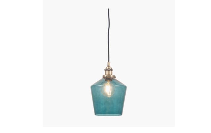 Pacific Lifestyle Emmanuelle Teal Glass and Antique Brass Metal Pendant