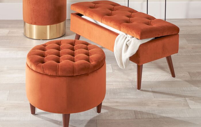 Pacific Lifestyle Alena Tobacco Velvet Buttoned Pouffe with Storage