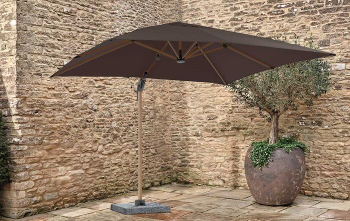 Bramblecrest Truro Wood Effect 3M Square LED Grey Parasol inc Granite Base - FREE cover
