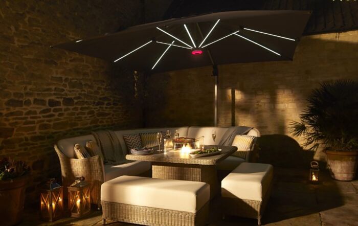 Bramblecrest Truro 3M Square LED Grey Parasol inc Granite Base -  FREE cover