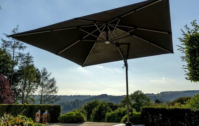 Bramblecrest Truro 3M Square LED Grey Parasol inc Granite Base -  FREE cover