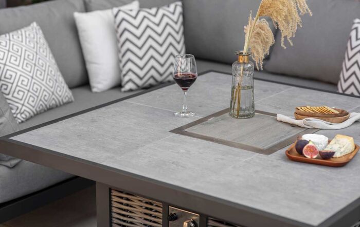 Bramblecrest Tuscan Corner Sofa Garden Set with Firepit Table - Grey