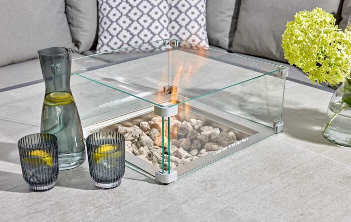 Bramblecrest Tuscan Corner Sofa Garden Set with Firepit Table - Grey