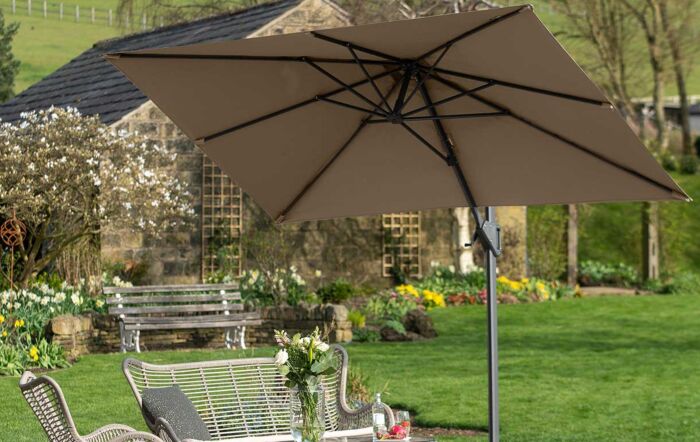 Pacific Lifestyle Voyager T1 3m x 2m Rectangular Taupe Free Arm Parasol With 90kg Wheeled Base